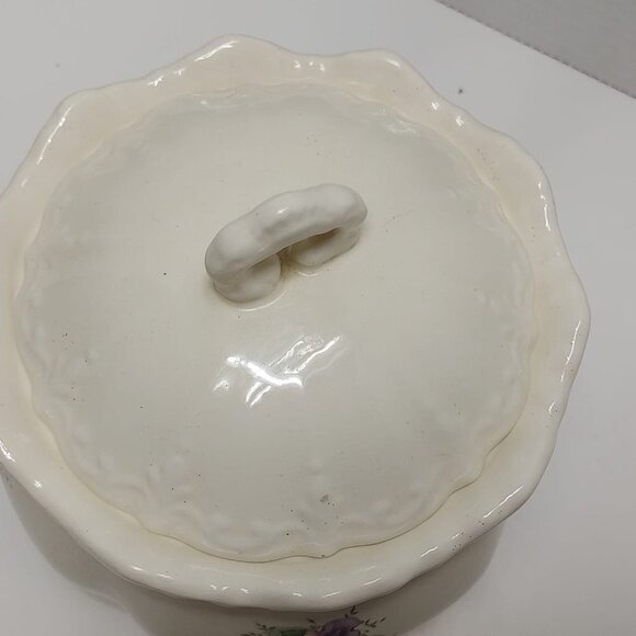 Vintage Ratauds Covered Serving Dish 1960's England Vanilla White w/ Roses - Picture 6 of 6